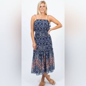 Misa Los Angeles Adel Print Midi Dress Paisley Elegant Blue